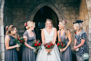 Bride and Bridesmaids outside St Mary and Martins Church in Blyth