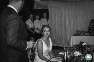 Bride during speeches at Barnby Memorial Hall in Blyth