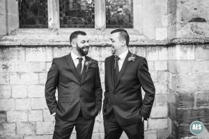 Groom and bestman outside St Mary and Martins Church in Blyth