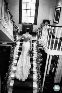 Bride on stairs at Hotel Du Vin in York