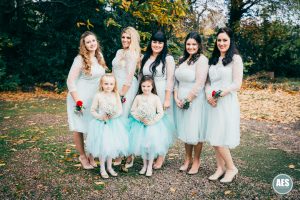 Autumn wedding bridesmaids at Wood Lane Countryside Centre