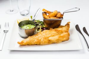 Fish and Chips Food Photography at Hotel Van Dyk in Derbyshire