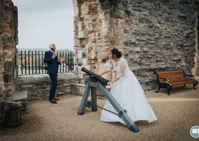Bride firing cannon at Newark Castle in Nottinghamshire