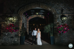 Bride and Groom night entrance at Thornbridge Hall